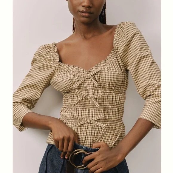 Reformation Brown Checkered Blouse - Picture 7 of 9